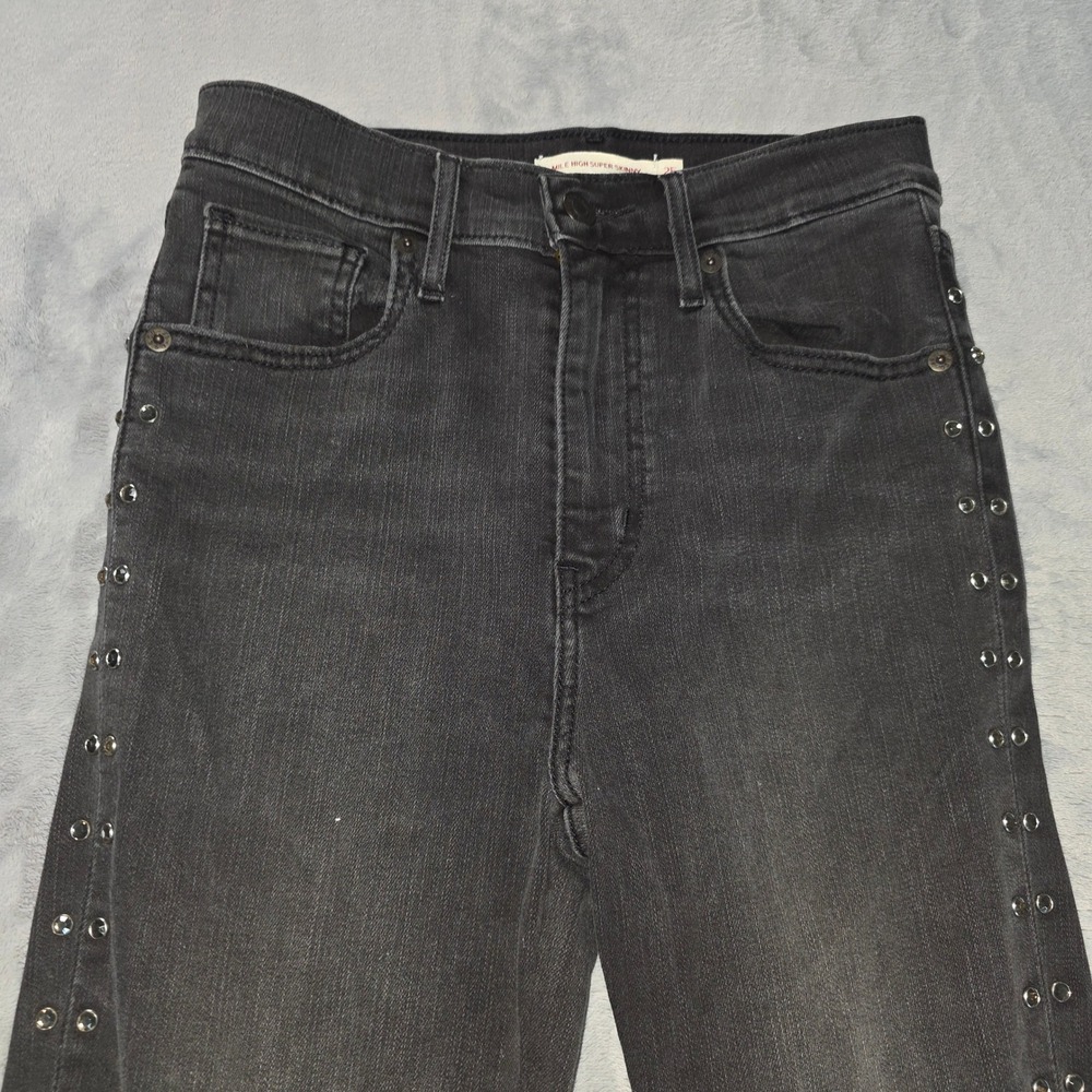 Levis Premium Mile High Super Skinny Black Studded Jeans 25x30